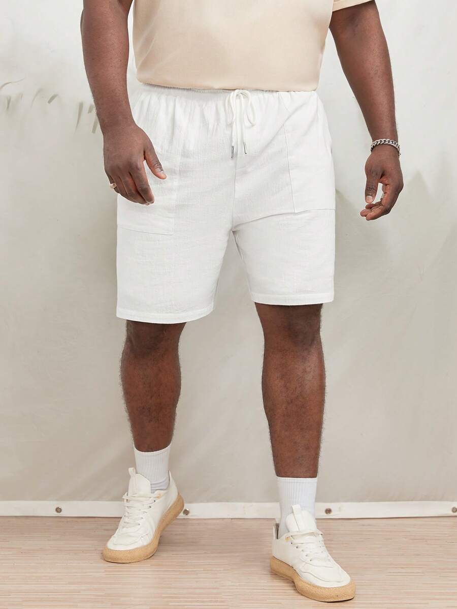 EASEVO Men Plus Cotton Drawstring Waist Slant Pocket Shorts - White - View 1
