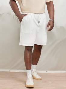 EASEVO Men Plus Cotton Drawstring Waist Slant Pocket Shorts - White - View 5