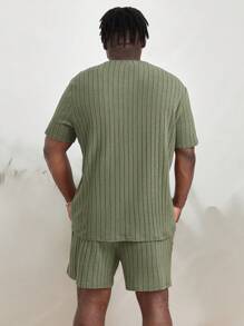 EASEVO Men Plus Solid Ribbed Knit Tee & Shorts - Army Green - View 2