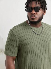 EASEVO Men Plus Solid Ribbed Knit Tee & Shorts - Army Green - View 5