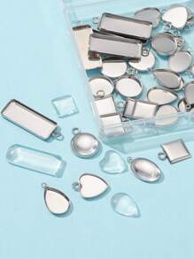 36 Pièces 6 Styles 304 Paramètres De Cabochon Pendentif En Acier Inoxydable Avec 6 Pièces Cabochons En Verre Et Base Pour Bijoux À Bricoler Soi-même