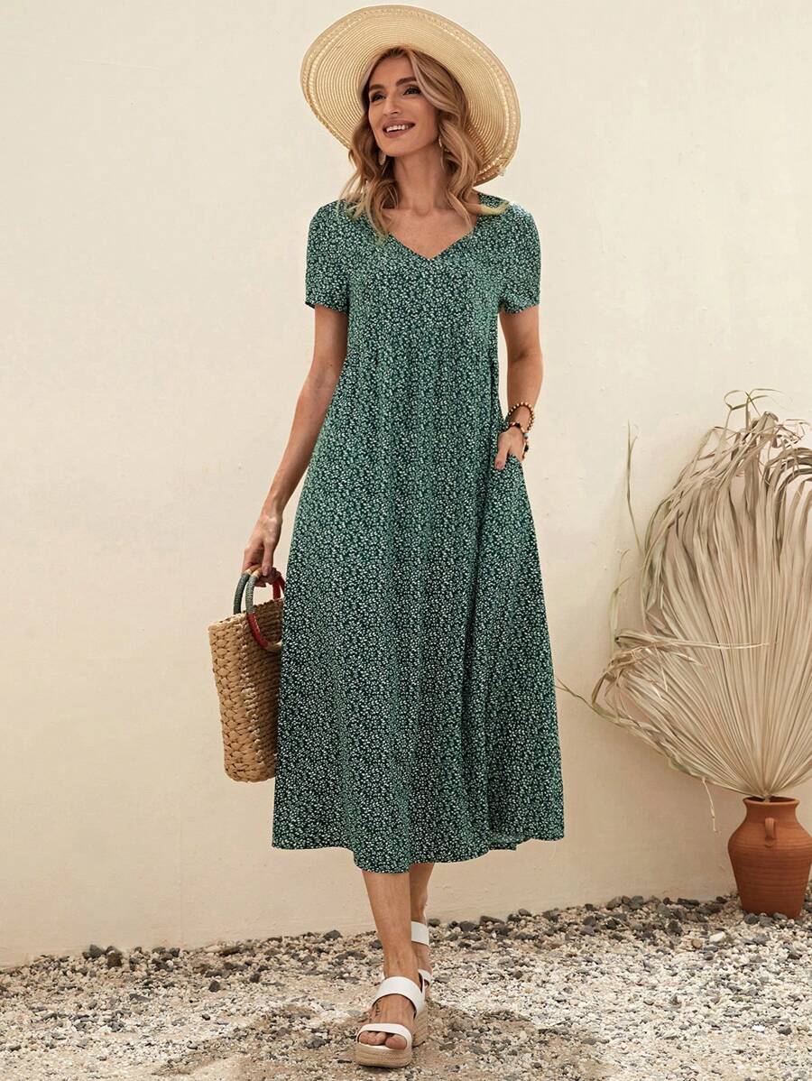 EMERY ROSE Women's Summer Holiday Casual Allover Print Short Sleeve Dress Beach Women Dresses - Multicolor - View 1