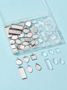 36 Pièces 6 Styles 304 Paramètres De Cabochon Pendentif En Acier Inoxydable Avec 6 Pièces Cabochons En Verre Et Base Pour Bijoux À Bricoler Soi-même