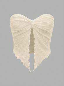 SHEIN ICON 前扭結木耳邊下擺開叉抹胸上衣 - 米色 - 查看 1