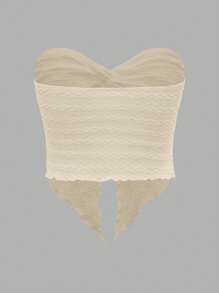 SHEIN ICON 前扭結木耳邊下擺開叉抹胸上衣 - 米色 - 查看 2