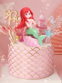 1件套塑膠蛋糕卡通美人魚設計蛋糕裝飾適合派對 - 彩色 - 查看 1