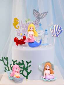 1件套塑膠蛋糕卡通美人魚設計蛋糕裝飾適合派對 - 彩色 - 查看 2