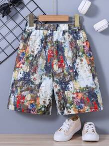 SHEIN Boys Graphic Print Knot Front Shorts - Multicolor - View 2