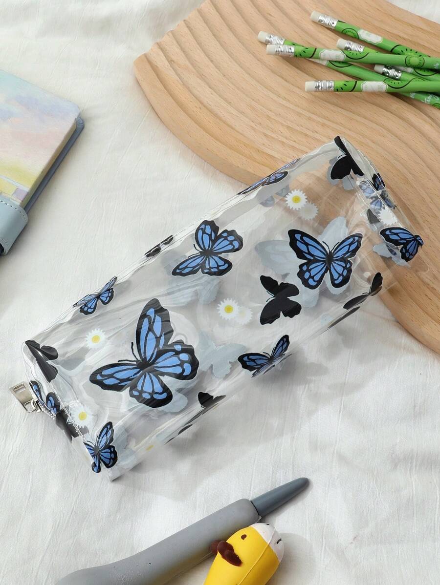 1pc Butterfly & Daisy Pattern Pencil Bag - Multicolor - View 1