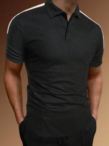 Manfinity Men Contrast Side Seam Polo Shirt - Black - View 1