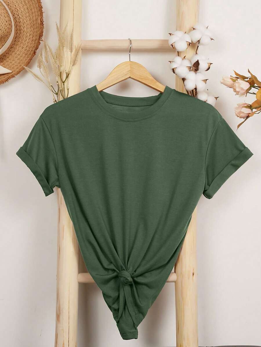 SHEIN VCAY 素色圓領T恤 - 軍綠色 - 查看 1