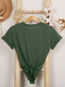 SHEIN VCAY 素色圓領T恤 - 軍綠色 - 查看 2