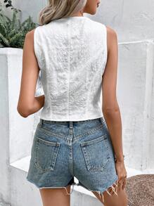 SHEIN VCAY 前紐扣翻蓋細節馬甲西裝外套 - 白色 - 查看 2