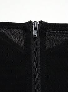 Hauture Mono Con Mangas De Tubo De Malla Fruncida Y Patas De Campana - Negro - Ver 8