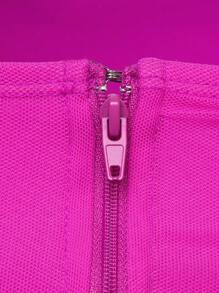 SHEIN Unity 一字肩荷葉邊褶邊緊身連衣裙 - 玫紅色 - 查看 8