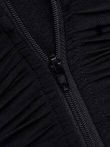 L'Amorae 素色褶邊不對稱下擺吊帶連衣裙 - 黑色 - 查看 8