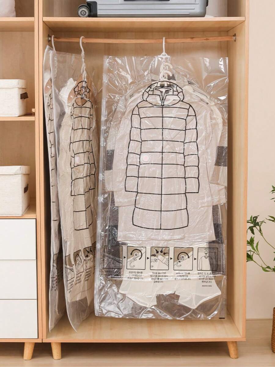 5个可清洗可重复使用超大加厚真空收纳袋，带挂钩 - 無色 - 查看 1