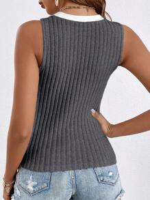 SHEIN Frenchy Top tank ribete en contraste tejido de canalé - Gris Oscuro - Ver 5