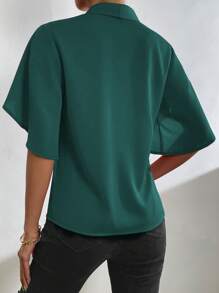 SHEIN Clasi Áo sơ mi nữ màu trơn Thanh lịch - Màu xanh lá cây đậm - Xem 2