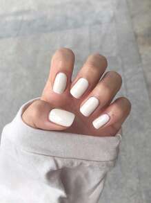 24pcs Short Square Fake Nail & 1pc Nail File & 1sheet Tape - White - View 1