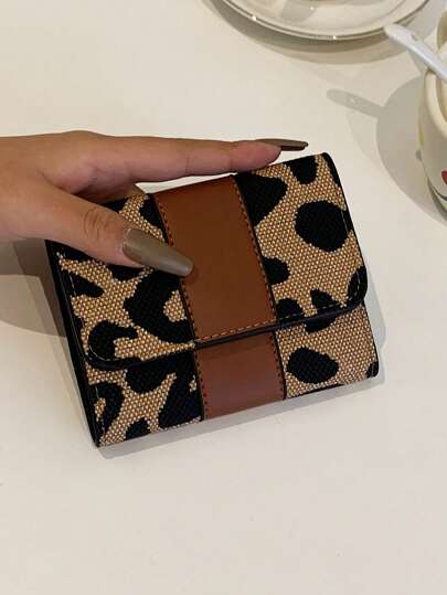 豹纹小钱包信用卡小钱包证件窗口双折女士钱包便携现金白领女性大学工作商务通勤办公室周年纪念情侣生日礼物情人节礼物