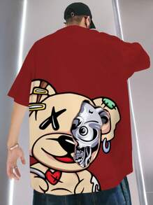 Manfinity Lỏng lẻo phù hợp Nam Đồ họa Hoạt hình Thả vai Áo thun - Màu Đỏ Sâu - Xem 1