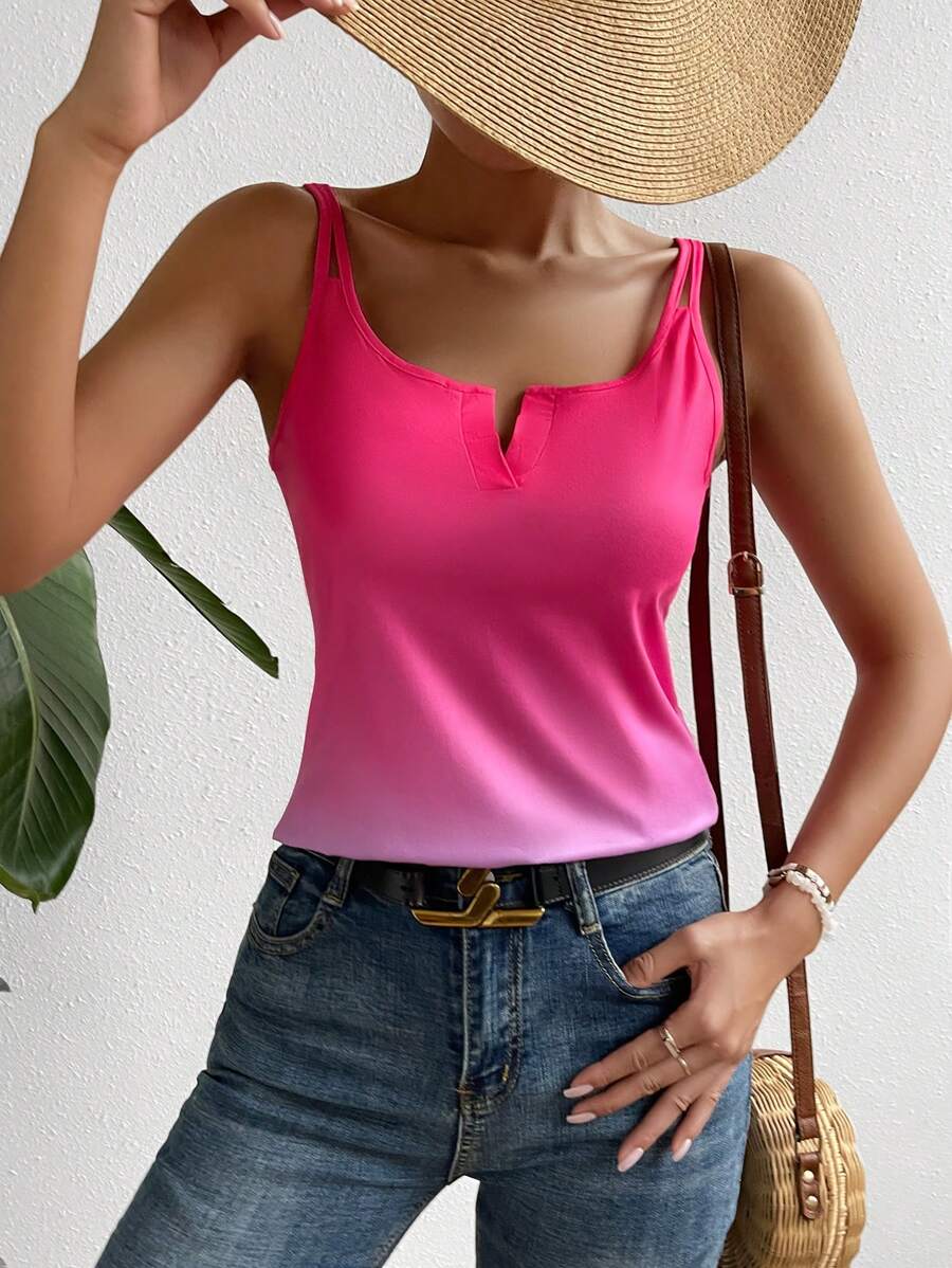 SHEIN VCAY Ombre Notched Neck Cami Top Graphic Tees Women Tops - Multicolor - View 1