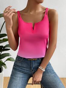 SHEIN VCAY Ombre Notched Neck Cami Top Graphic Tees Women Tops - Multicolor - View 4