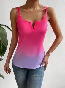 SHEIN VCAY Ombre Notched Neck Cami Top Graphic Tees Women Tops - Multicolor - View 6