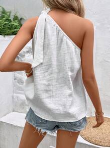 Breezaya Áo sơ mi nữ Thắt nút màu trơn Giải trí - trắng - Xem 4