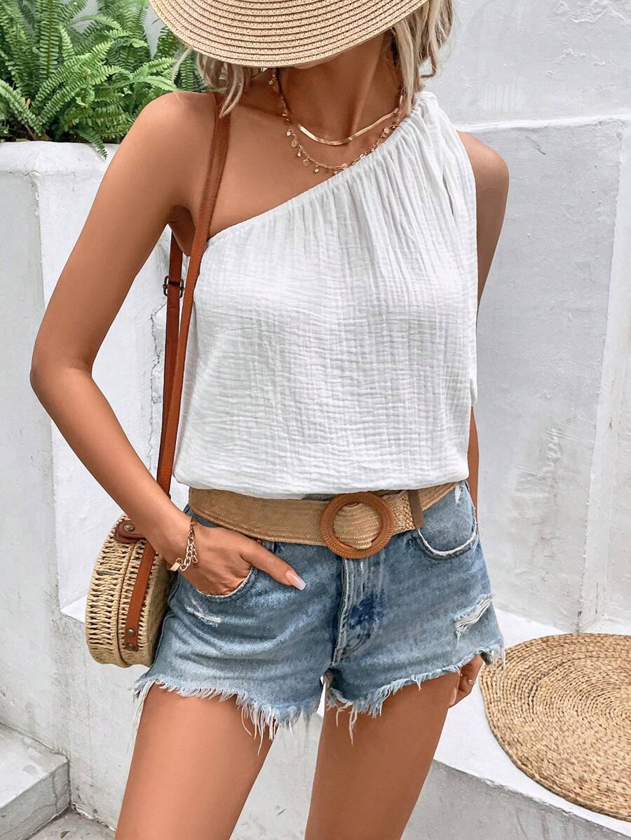 Breezaya Áo sơ mi nữ Thắt nút màu trơn Giải trí - trắng - Xem 1