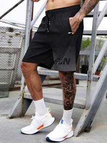 Manfinity Fitness Men Letter Graphic Drawstring Waist Sports Shorts Gym Shorts - Black - View 1