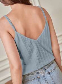 SHEIN Frenchy 素色前紐扣吊帶上衣 - 霧霾藍 - 查看 5