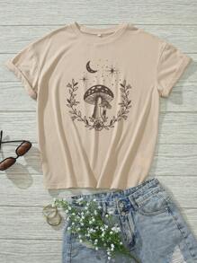 SHEIN Essnce 蘑菇和印花T恤