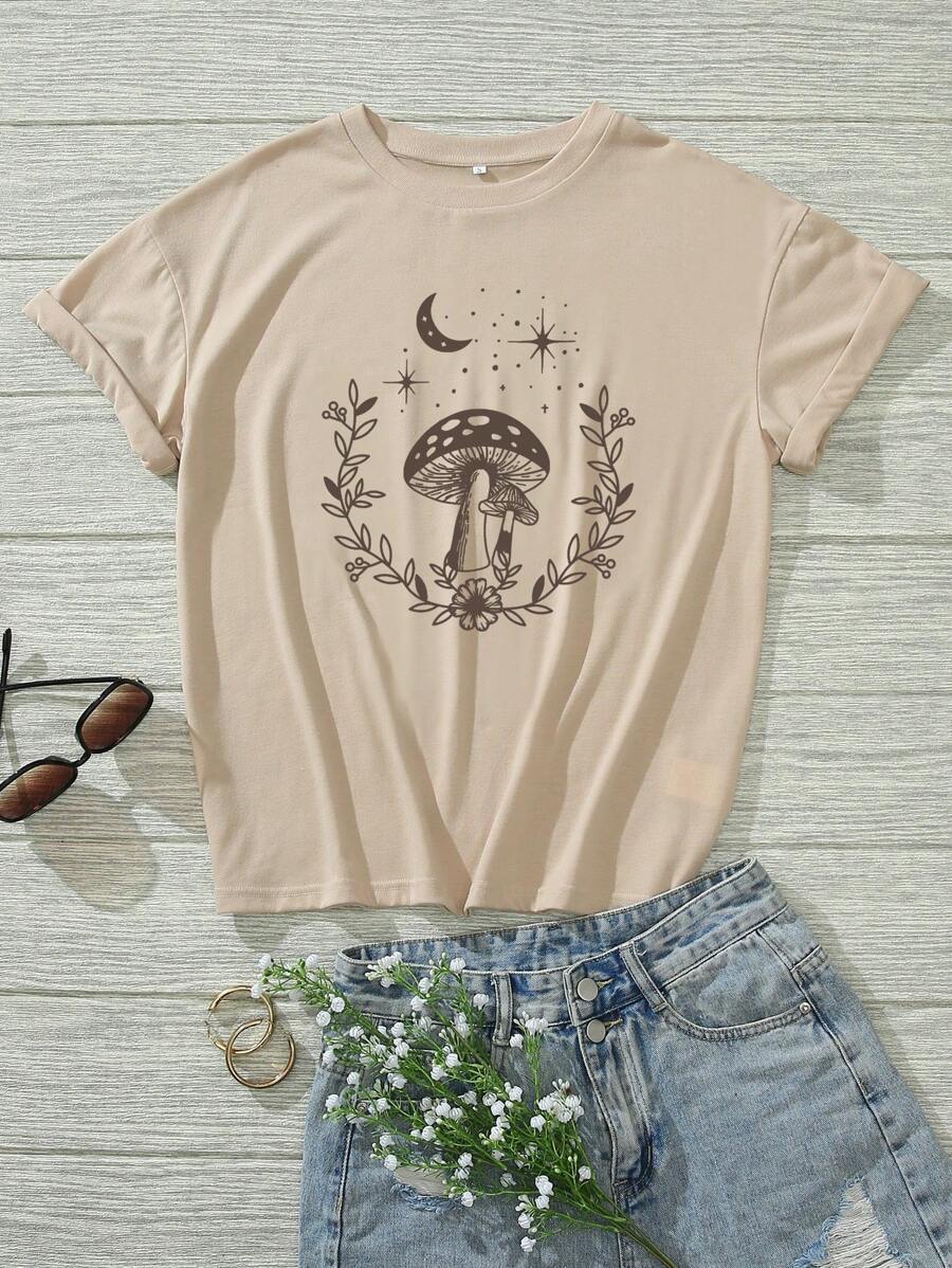 SHEIN Essnce 蘑菇和印花T恤