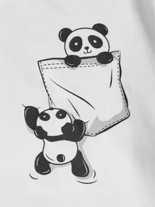 SHEIN Men Panda Print Tee & Shorts PJ Set - Multicolor - View 5