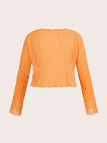 SHEIN ICON 大碼前紐扣木耳邊網紗上衣 - 橘色 - 查看 2