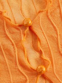 SHEIN ICON 大碼前紐扣木耳邊網紗上衣 - 橘色 - 查看 3
