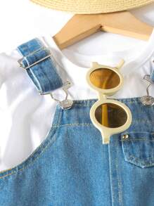 Baby Dual Pocket Denim Dungarees Without Tee - Light Wash - View 3