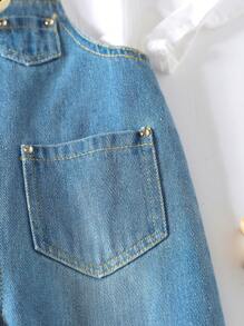 Baby Dual Pocket Denim Dungarees Without Tee - Light Wash - View 5