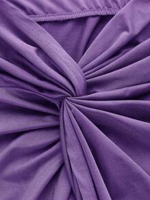 SHEIN ICON Tie Backless Halter Top & Twist Front Skirt - Violet Purple - View 3