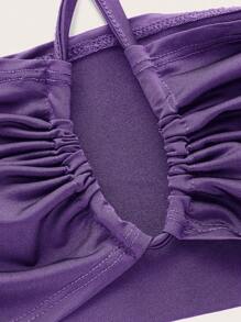 SHEIN ICON Tie Backless Halter Top & Twist Front Skirt - Violet Purple - View 4