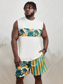 Manfinity Men Plus Tropical Print Tank Top & Shorts - Multicolor - View 3