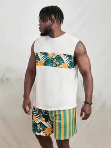 Manfinity Men Plus Tropical Print Tank Top & Shorts - Multicolor - View 4