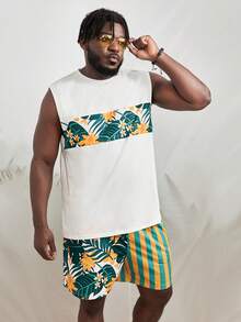 Manfinity Men Plus Tropical Print Tank Top & Shorts - Multicolor - View 5