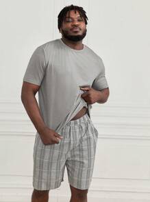 SHEIN Extended Sizes Hombres Conjunto de pijama con estampado de cuadros - Multicolor - Ver 1
