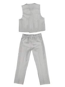 Niñito con estampado de rayas Blazer chaleco con pantalones & con lazo delantero Camisa - Blanco - Ver 5