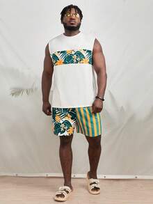 Manfinity Men Plus Tropical Print Tank Top & Shorts - Multicolor - View 7