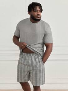 SHEIN Extended Sizes Hombres Conjunto de pijama con estampado de cuadros - Multicolor - Ver 4