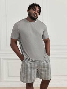 SHEIN Extended Sizes Hombres Conjunto de pijama con estampado de cuadros - Multicolor - Ver 5